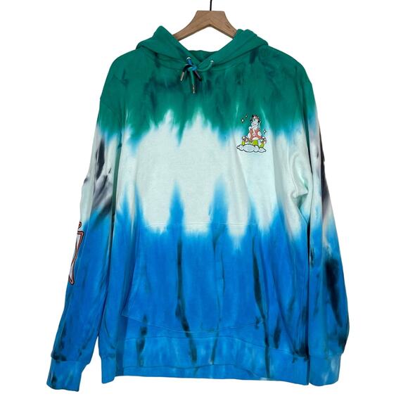 RIPNDIP Sweatshirt Mens Size Medium Blue Green Tie Dye Sensai Embroidered Hoodie - Picture 1 of 12